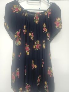 Adult Female Costumes to Hire - Off Shoulder Top - NAVY with flowers